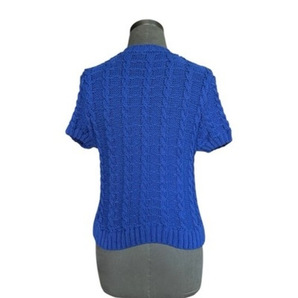 ZARA Vibrant Blue Cable Knit Button Up Cardigan Short Sleeve Womens M VG - Picture 6 of 8